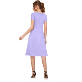 Women's Knitting stretchable Solid Round Neck Cap Sleeve Dress (Purple)